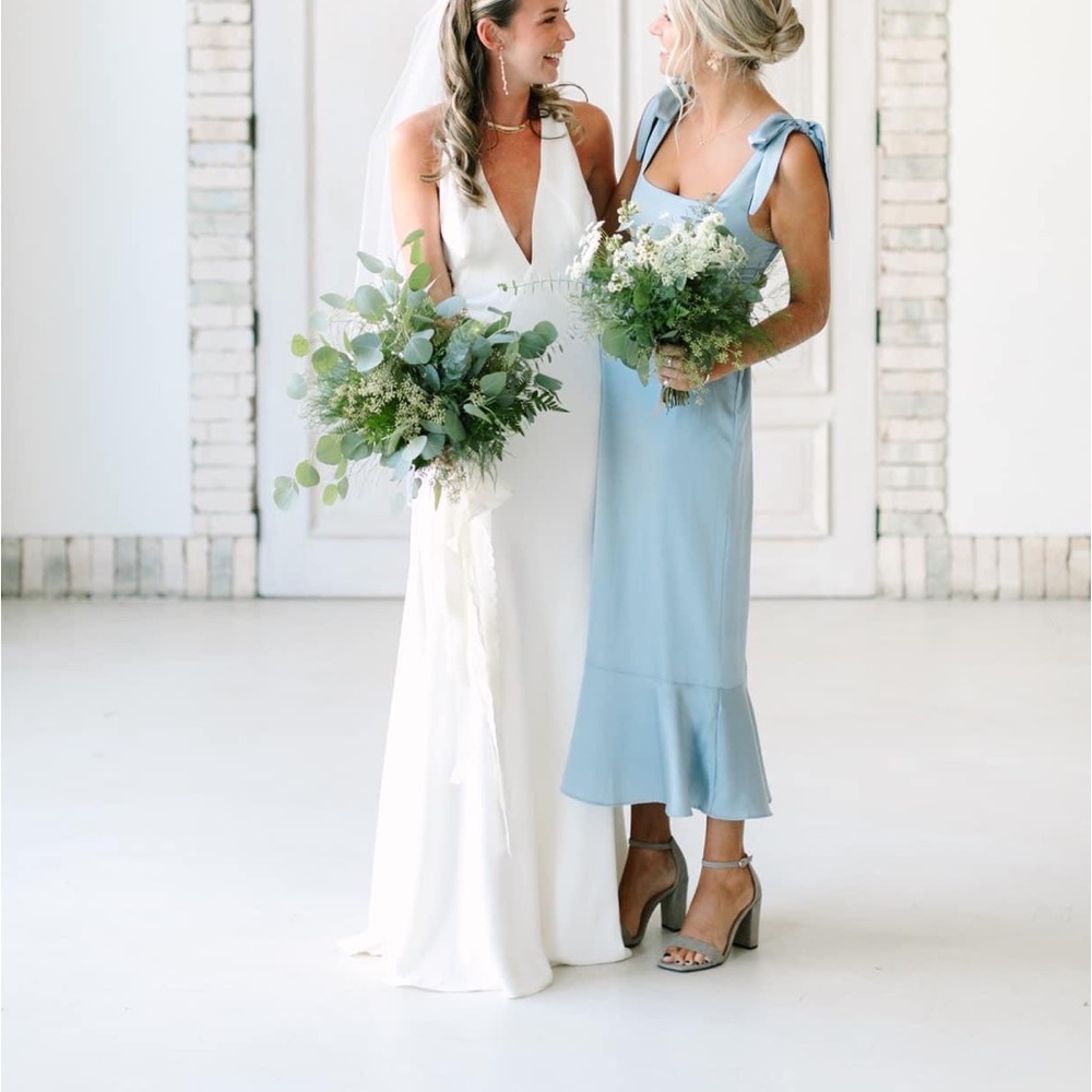 Show Me Your MuMu Claire Midi Dress - Steel Blue Satin